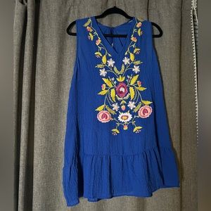 Blue Embroidered Tank